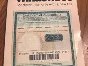 Windows 95 certificate of authenticity